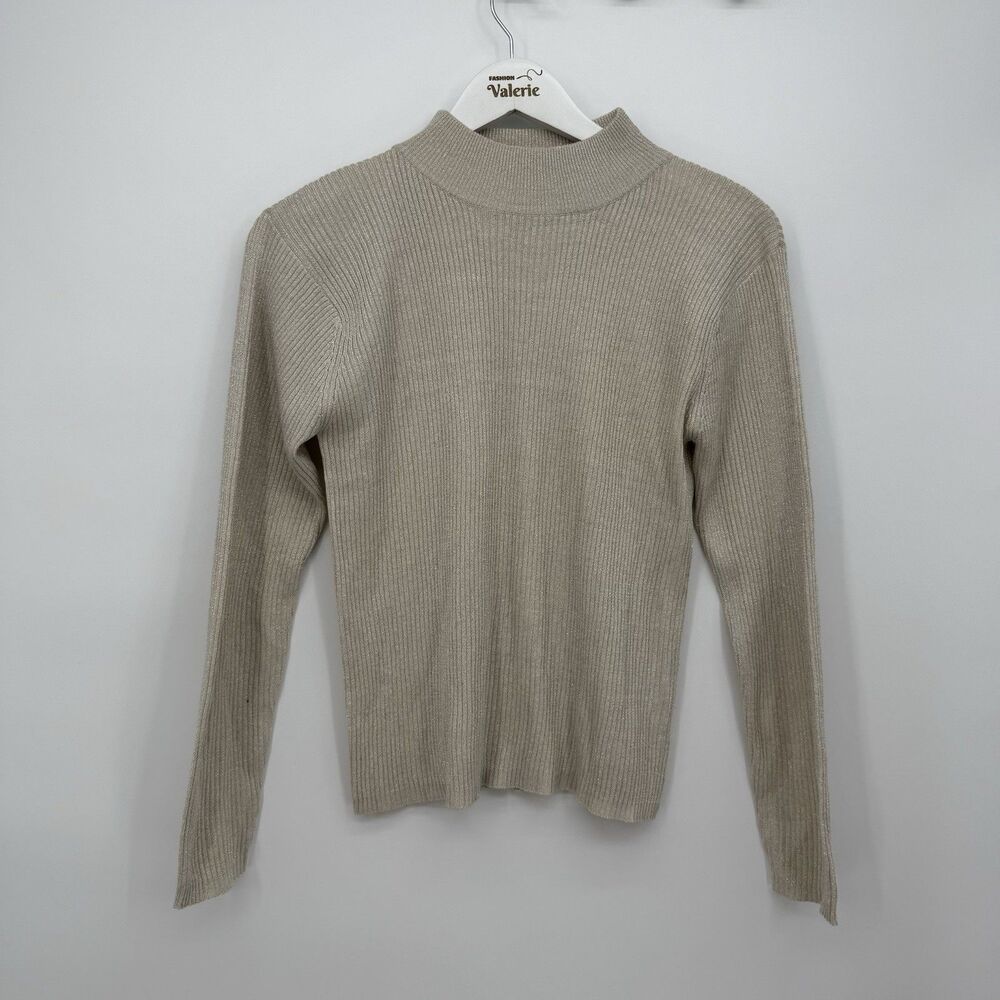 Joseph A Petite Silver Metallic Silk Sweater Top Ribbed Size Small Petite